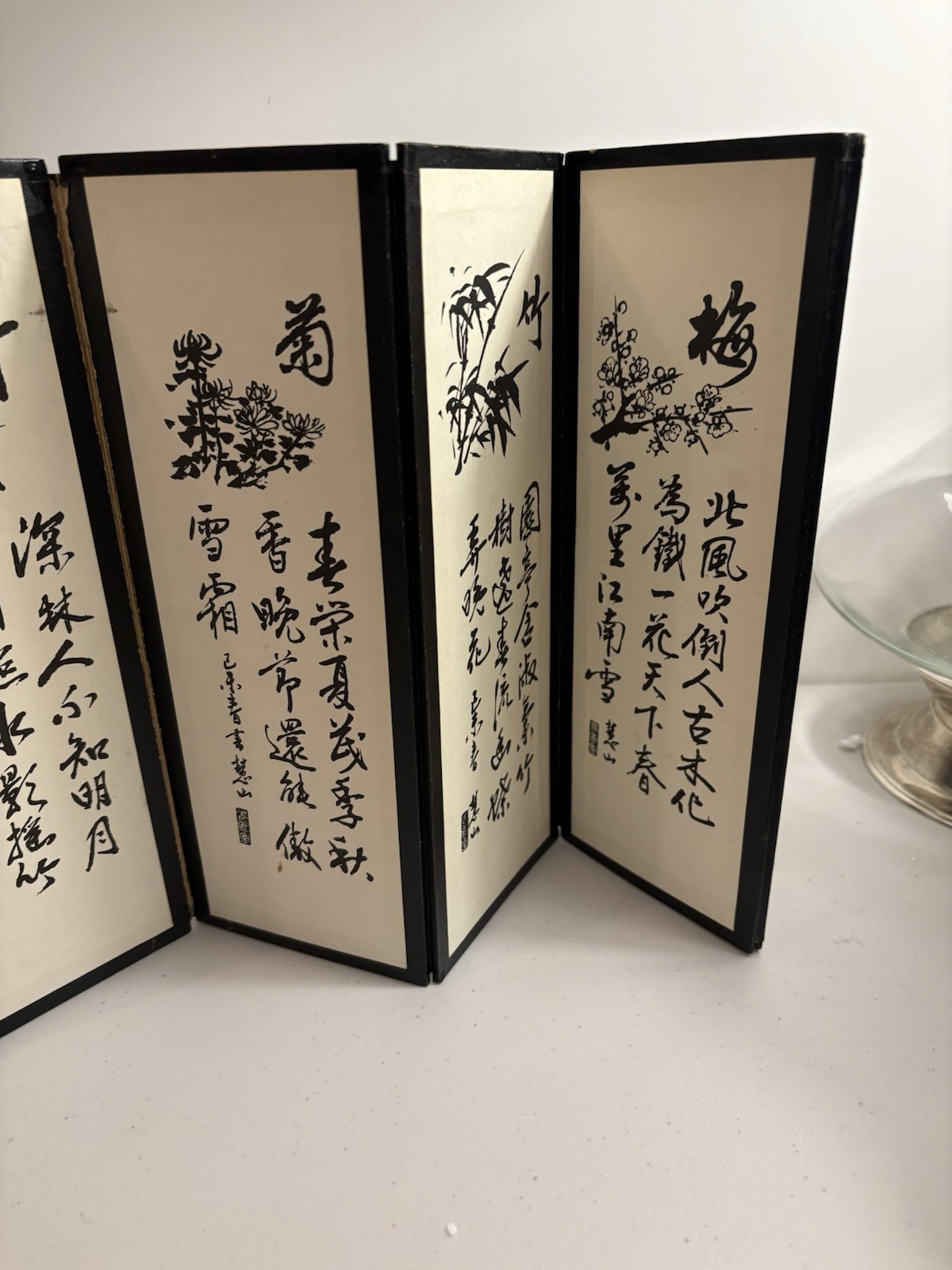 Vintage Chinese Seasonal Art On A Mini Folding Screen