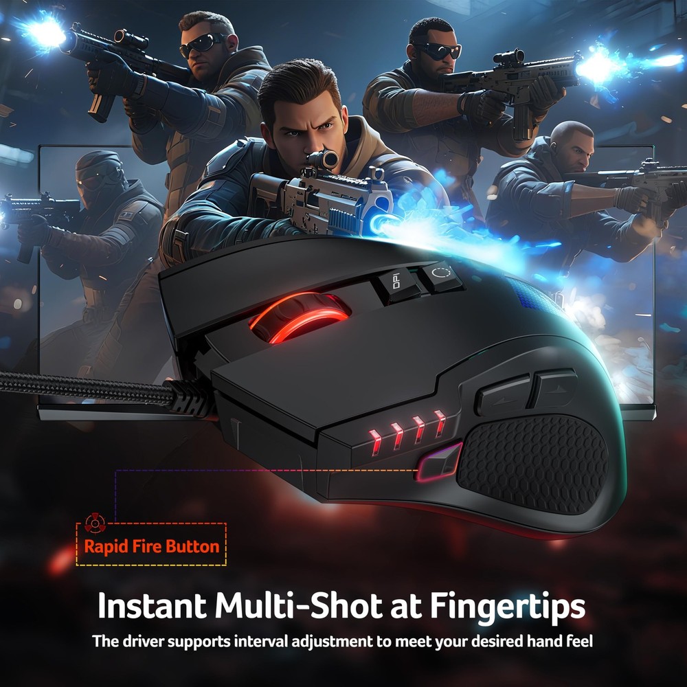 Wired Gaming , 12,800 DPI RGB Ergonomic Computer with Optical , 8 Programmabl...