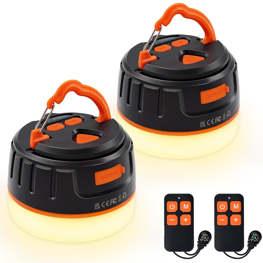 Sinvitron LED Camping Lantern Rechargeable with Remote 2 Pack, Black&Org