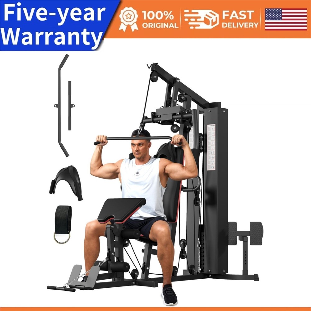 Home Gym Machine Full Body Workout Machine W/150LBS Weight Stack Preacher Curl