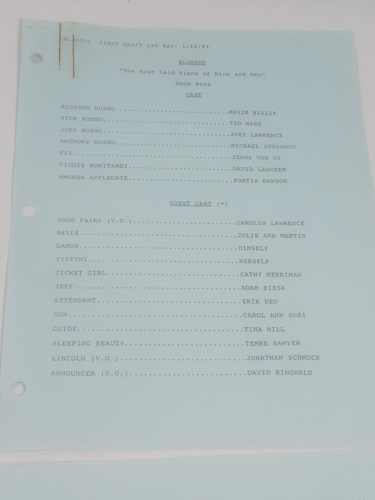 Blossom First Draft Script 1993 Bill Bixby Directed