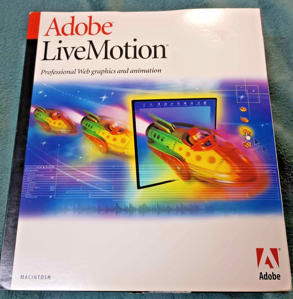 Adobe Live Motion PC Software 2000 Windows Mac Box & Inserts only NO DISK