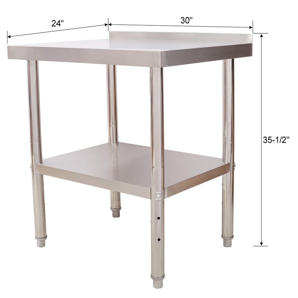 Stainless Steel Prep Table Adjustable Undershelf Workstation with Backsplash