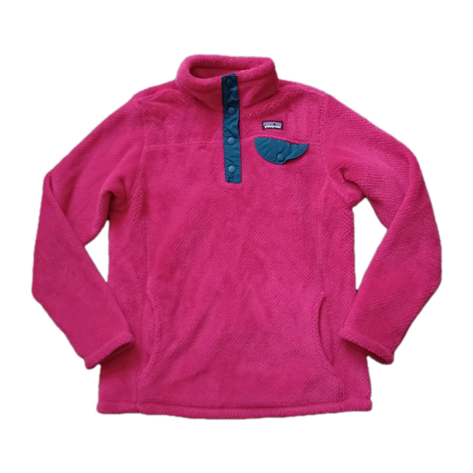 Patagonia Snap-T Fleece Jacket Girls Large 12 Pink Polartec Pullover Youth Fuzzy