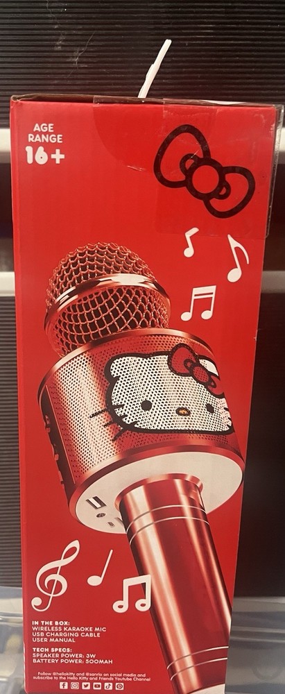 Hello Kitty Bluetooth Karaoke Microphone & Wireless Speaker USB Charging Red NIB