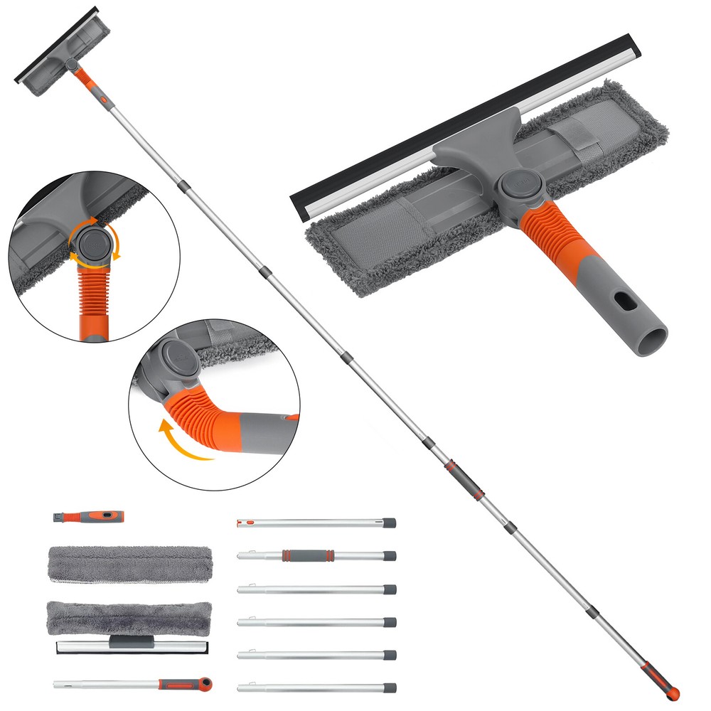 103'' Extendable Window Cleaner Telescopic Squeegee Long Handle Washer Scrubber
