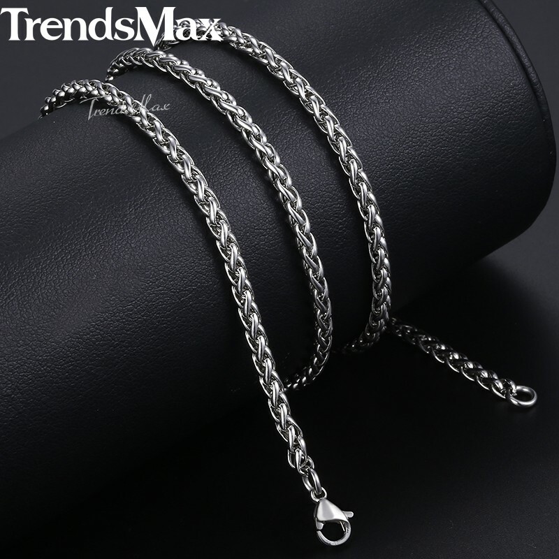 3/4/5/6/8mm Unisex Wheat Spiga Chain Stainless Steel Necklace Gold/Silver Men