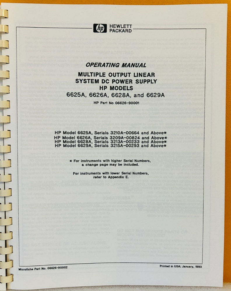 HP 06626-90001 1993 Multiple Output Linear System DC Power Supply Manual.