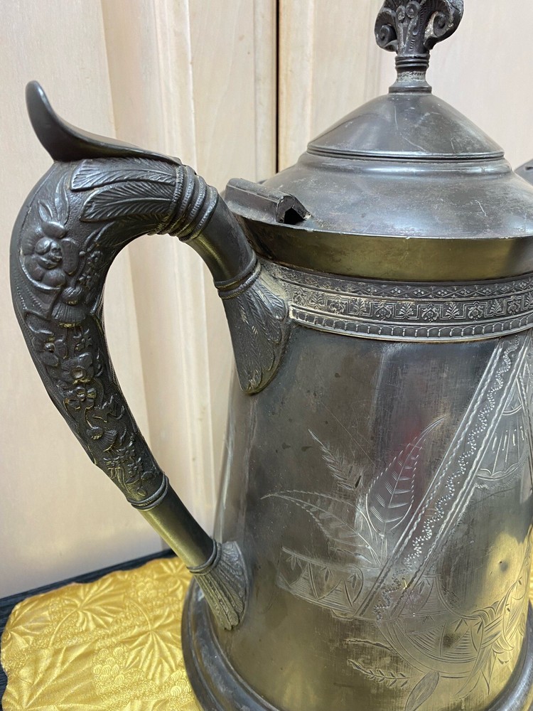 E.G. WEBSTER & BRO SILVER ANTIQUE SILVER PLATED INSULATED HOT WATER PITCHER