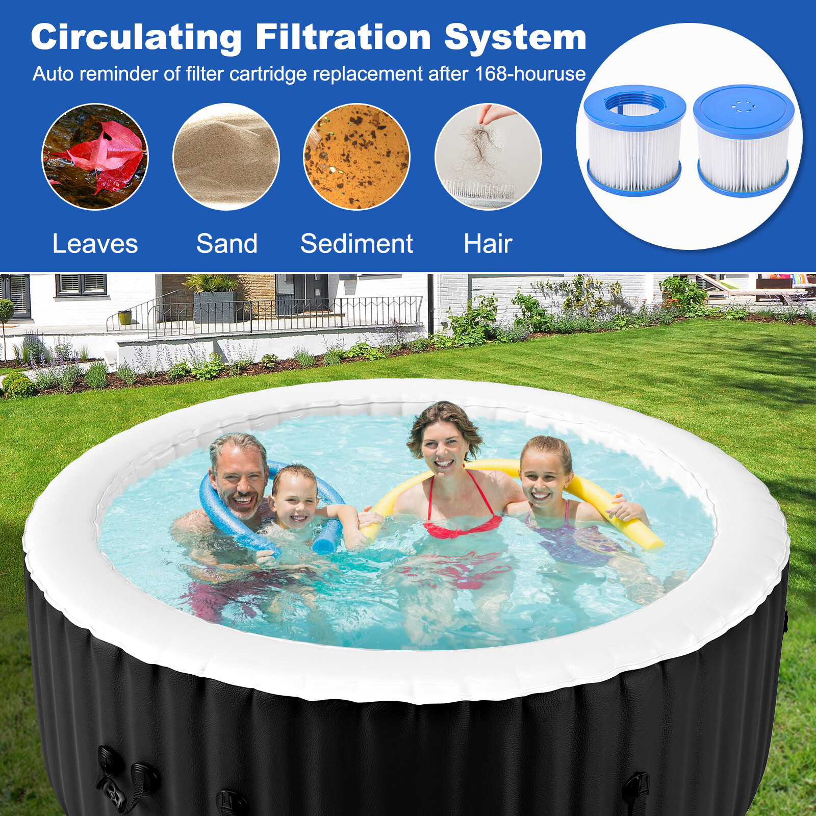 NAIZEA Portable Hot Tub 82X82X25 Inch Air Jet Spa 6 Person with 130 Bubble Jets