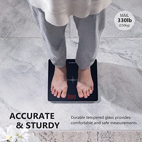 Precision Bathroom Weighing Digital Scale Step-On Technology Black