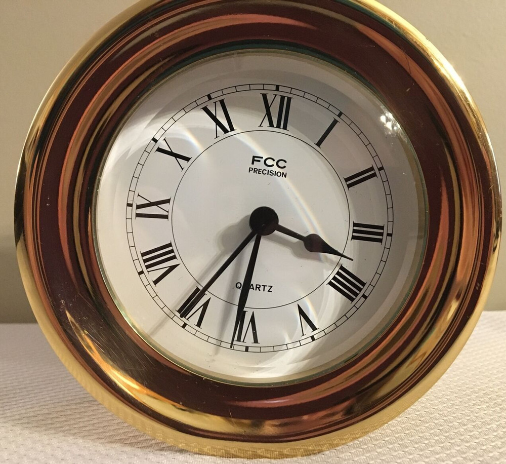 Vintage FCC Precision Quartz Brass Clock ~4.5" Diameter