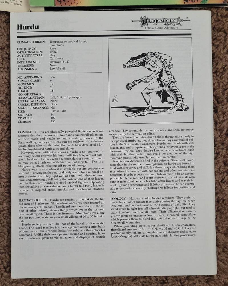 Advanced Dungeons & Dragons 2nd Edition Dragon Lance Dragon Dawn W/Map