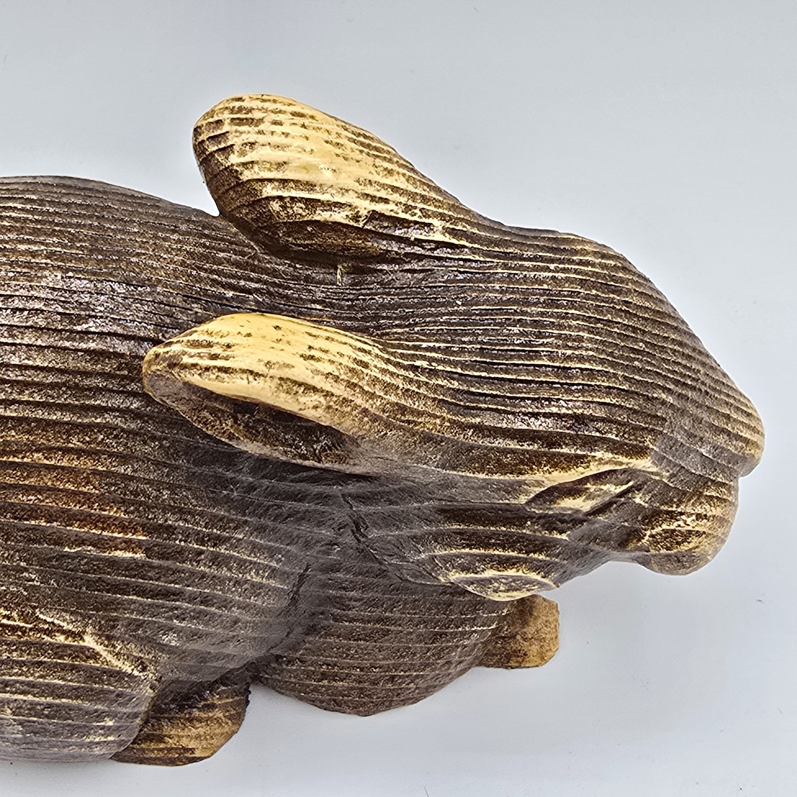 Rabbit Hare Figurine Wood Hand Carved Sculpture Vtg Bunny Easter Signed 80s