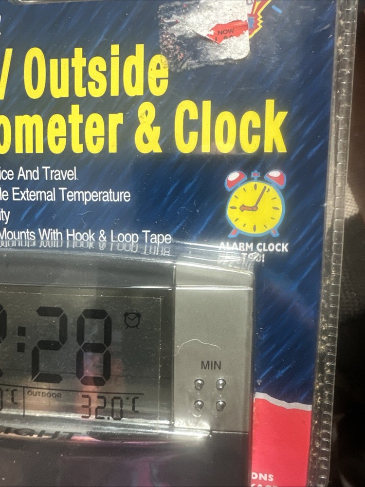 Bell 37028 Inside-Outside Thermometer and Clock - NEW 2001