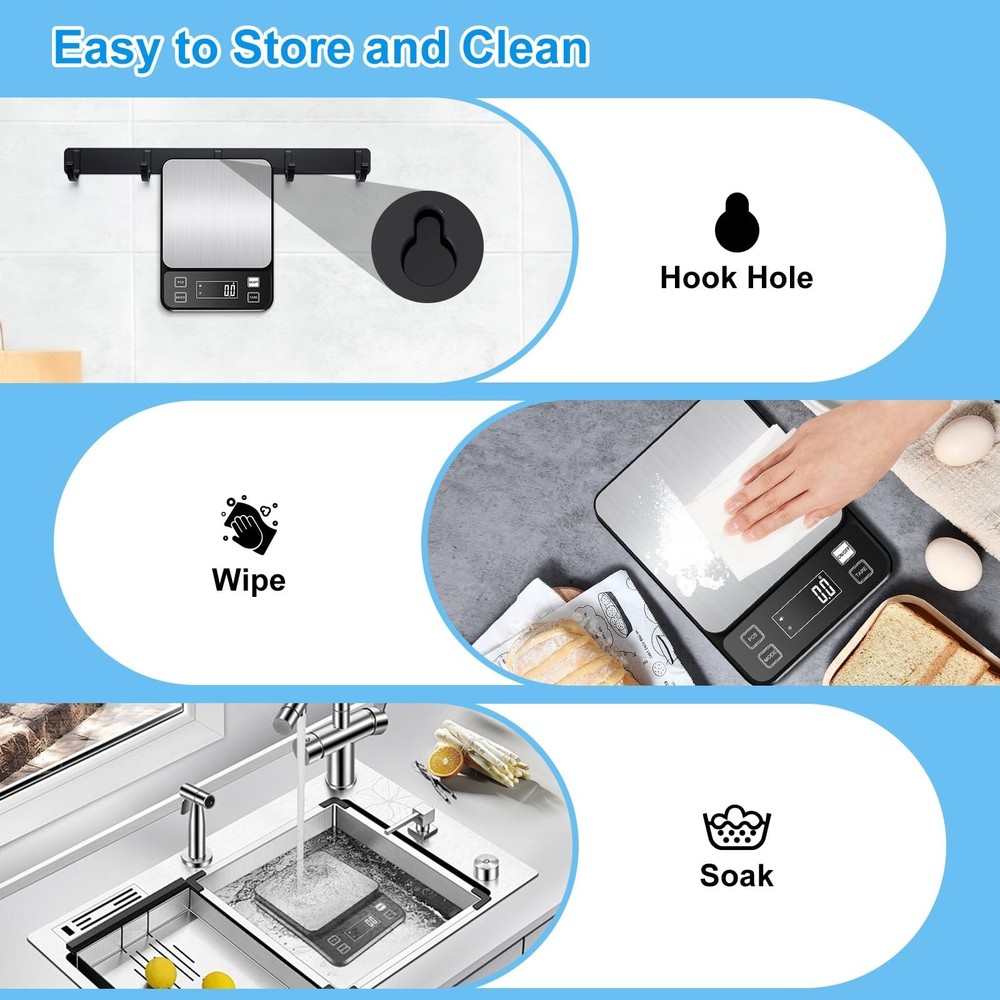 22lb Waterproof Kitchen Scale, 0.1g High Precision, Digital Kitchen Scale Wei...