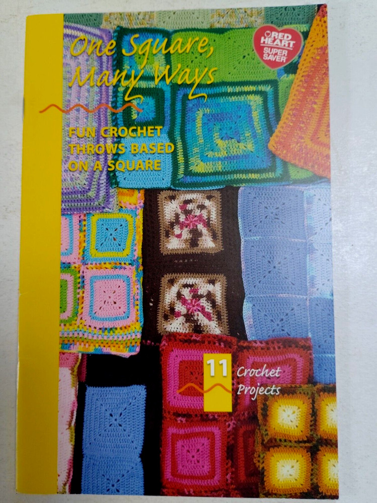 Crochet Blanket Throws Afghans Pattern Leaflet One Square Many Ways Red Heart