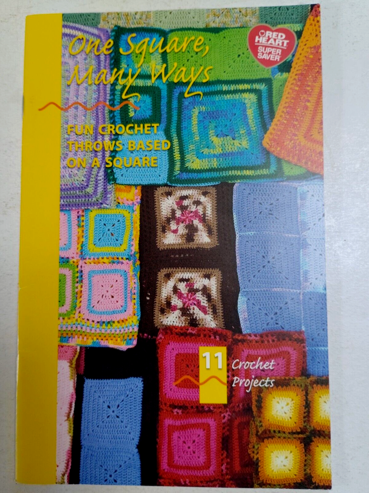 Crochet Blanket Throws Afghans Pattern Leaflet One Square Many Ways Red Heart