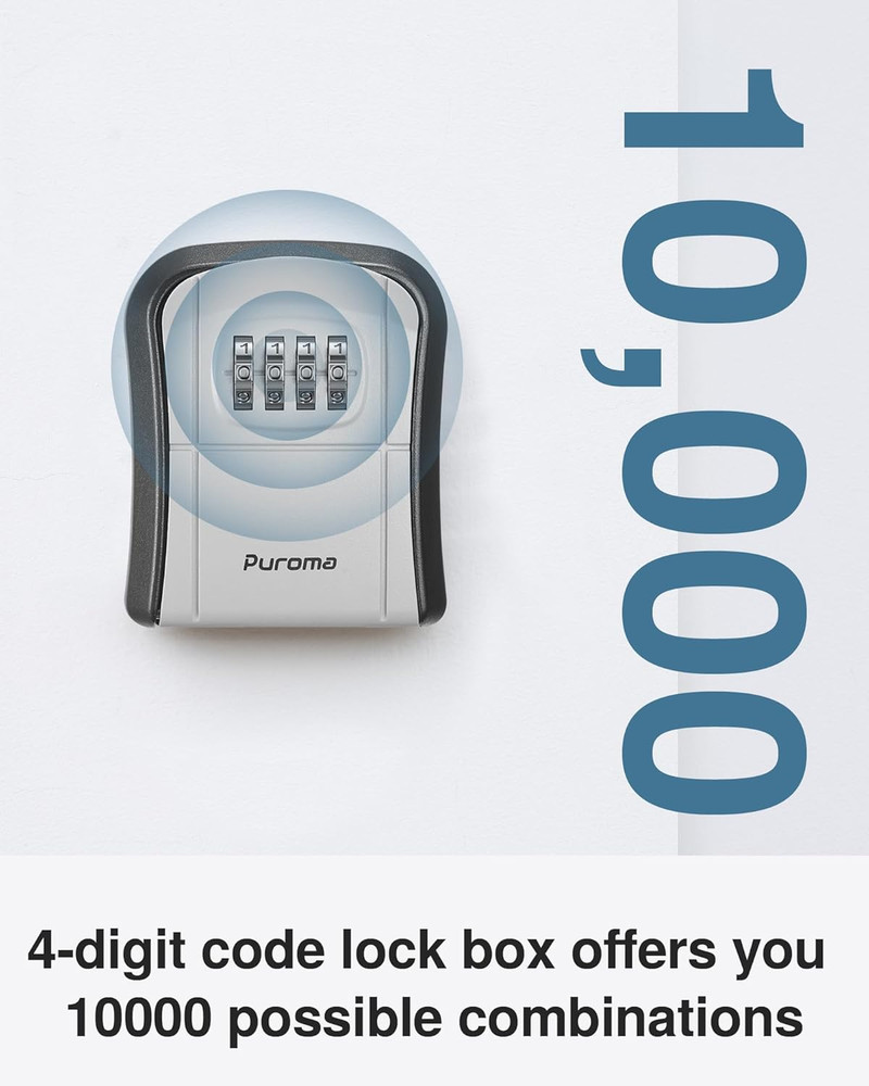 Puroma Key Lock Box Combination Lockbox Wall-Mounted Key Storage Box for House