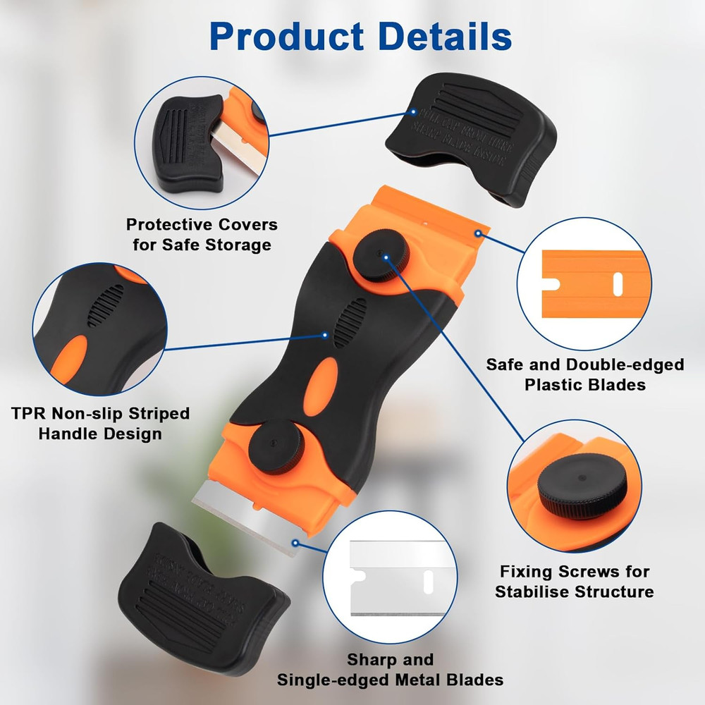 Razor Scraper Tool 2 Pack, Razor Blade Scraper Tool with 20Pcs Plastic Blades...