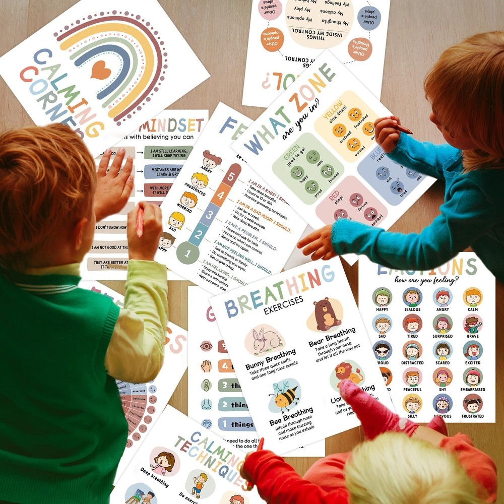 10 Calming Corner Posters for Kids Classroom, Boho Calm Down Corner Decoratio...