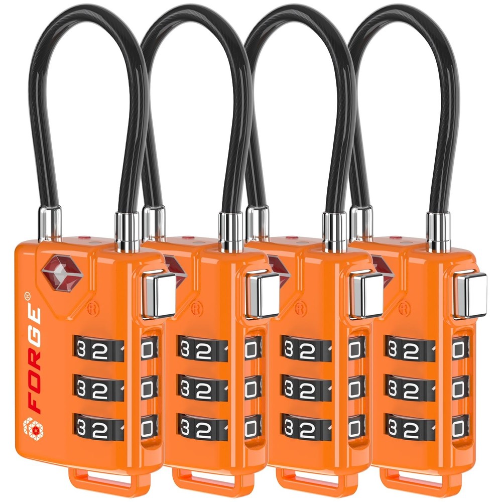 TSA Approved Cable Luggage Locks, Re-settable One_Size, Orange 4 Pack