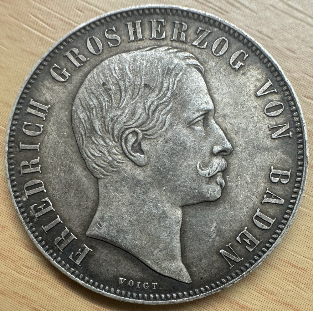 1863 Baden 1 Gulden Silver Coin