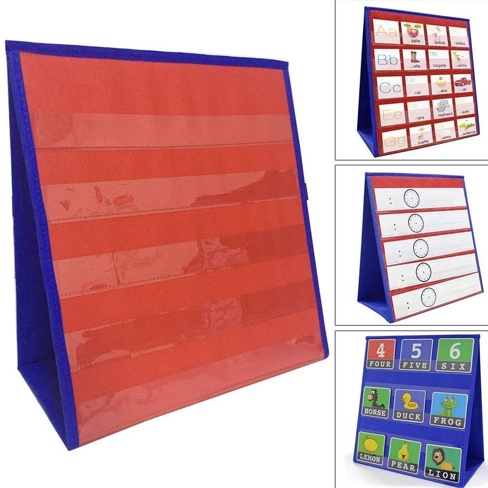 Desktop Tabletop Pocket Chart Double-Sided Self-Standing for Classroom