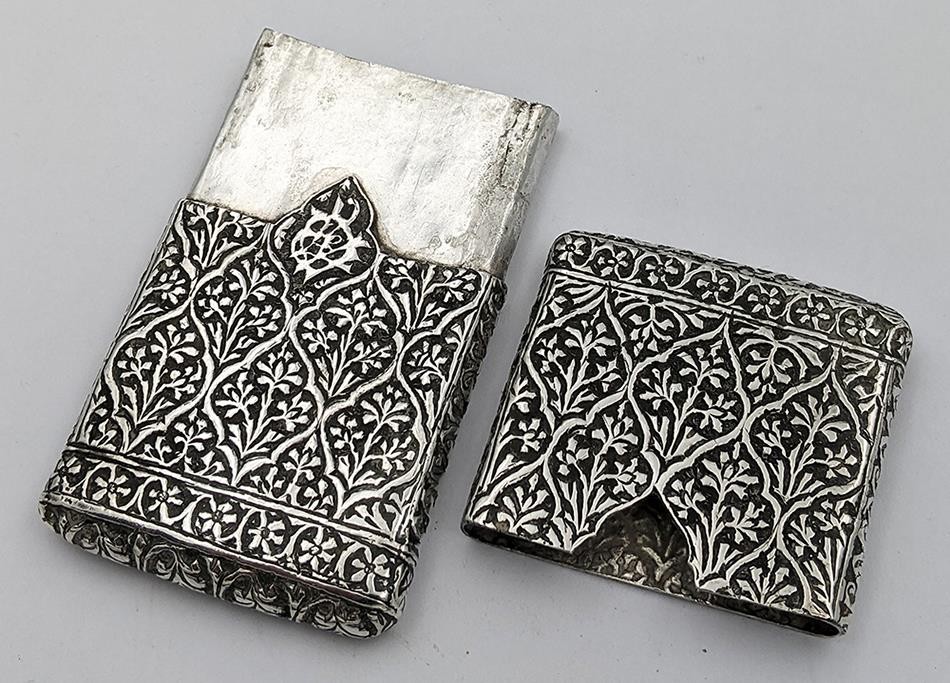 INDIAN KASHMIR SOLID SILVER CIGARETTE / CARD CASE 19TH CENTURY