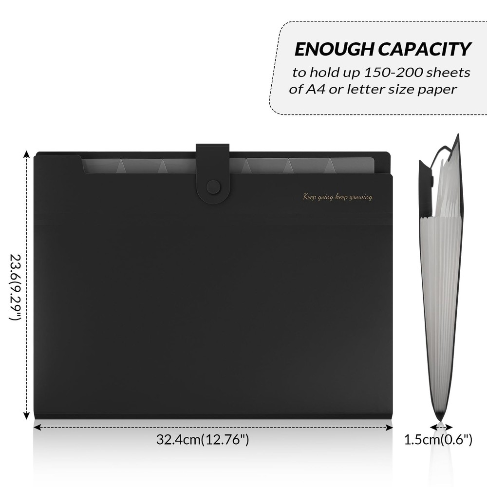 SKYDUE Accordion File Organizer, Expanding Folder with 8 Pockets, Black