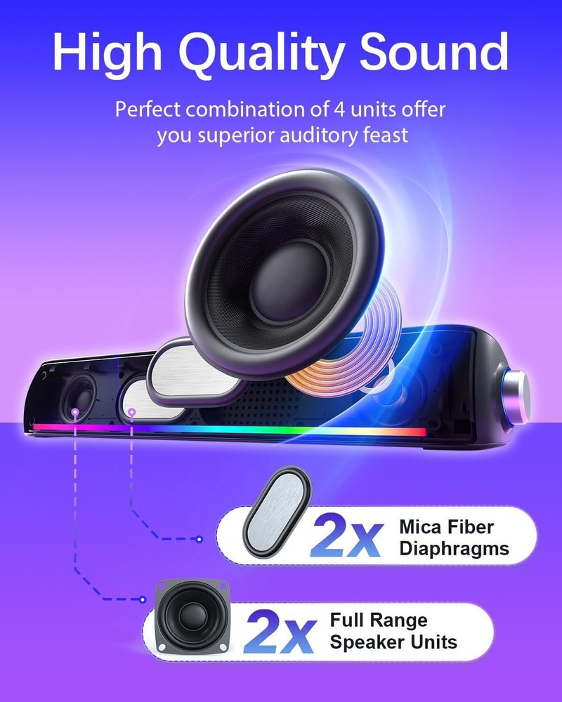 Nylavee Computer Speakers Hi-Fi Sound Computer Sound Bar (OPEN BOX)