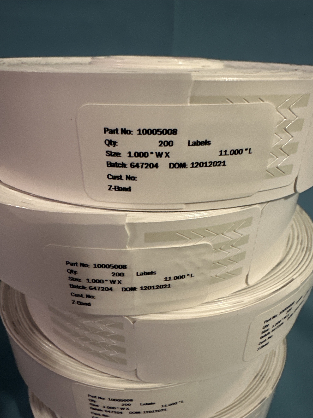 Zebra 10005008 Wristband Polypropylene 1” x 11” White Thermal Z-Band Case/6 Roll