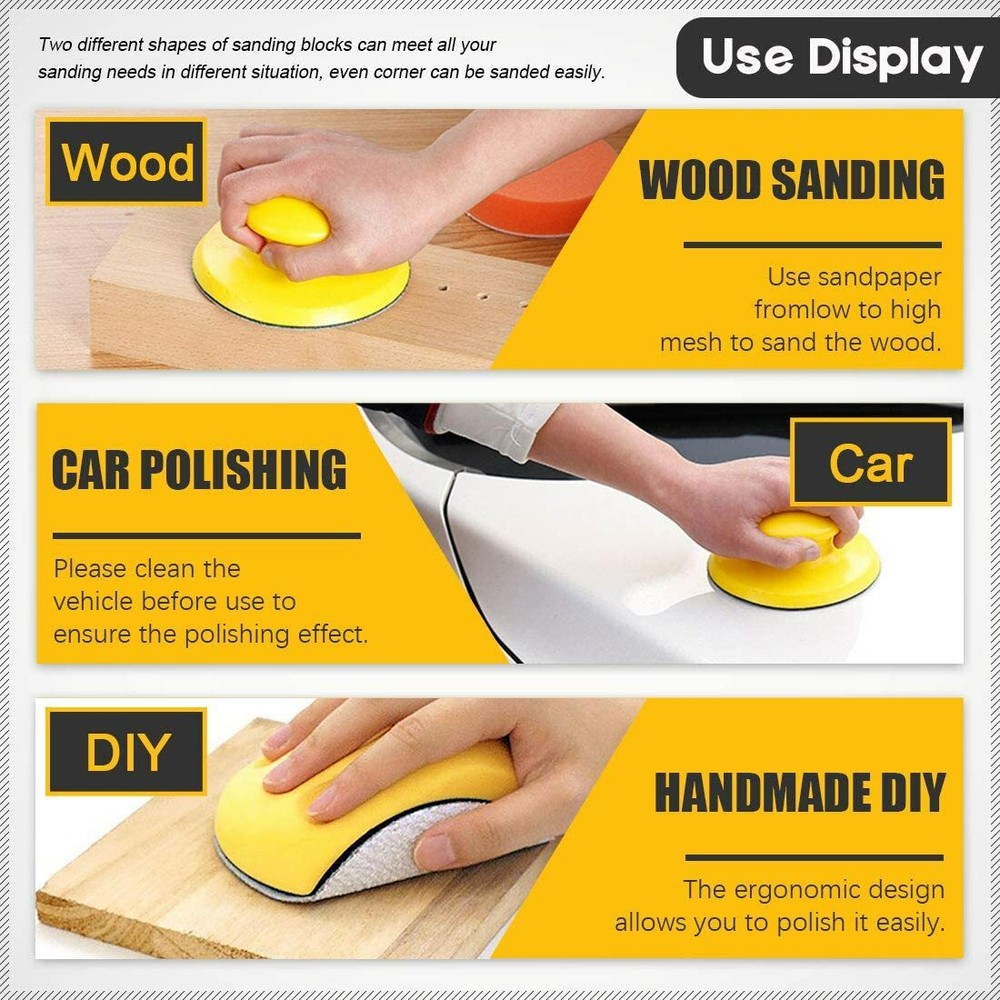 2x 5 in Mouse & Round Foam Hand Sanding Blocks Pad Hook Loop Discs Backing Plate