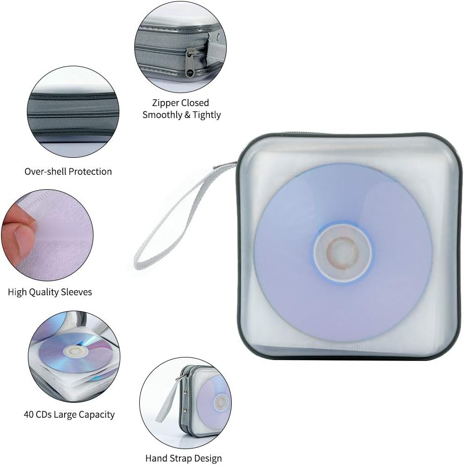 CD Case, CD/DVD Case Wallet 40 Capacity Protective VCD Storage White