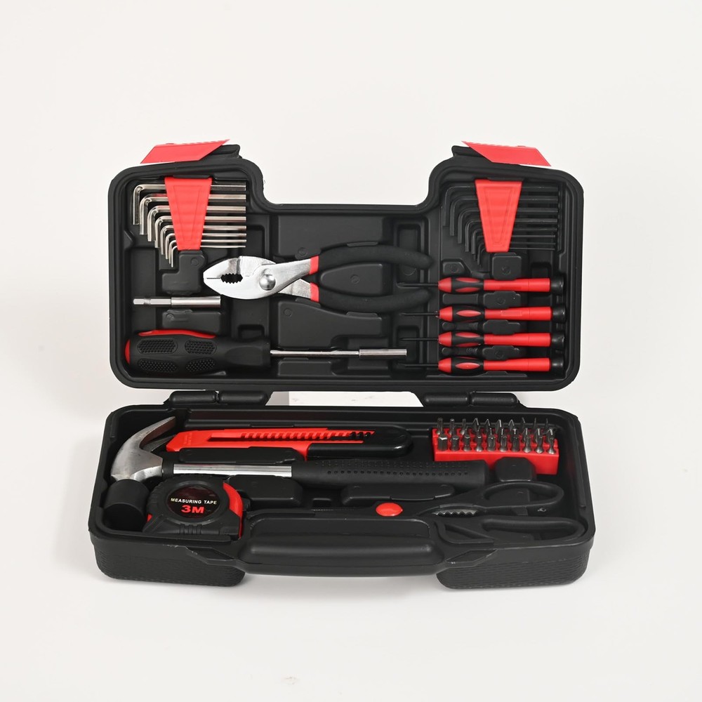 GETFOO 58-Piece Tool Kit Basic Home Repair Set, General 58-Piece, Red