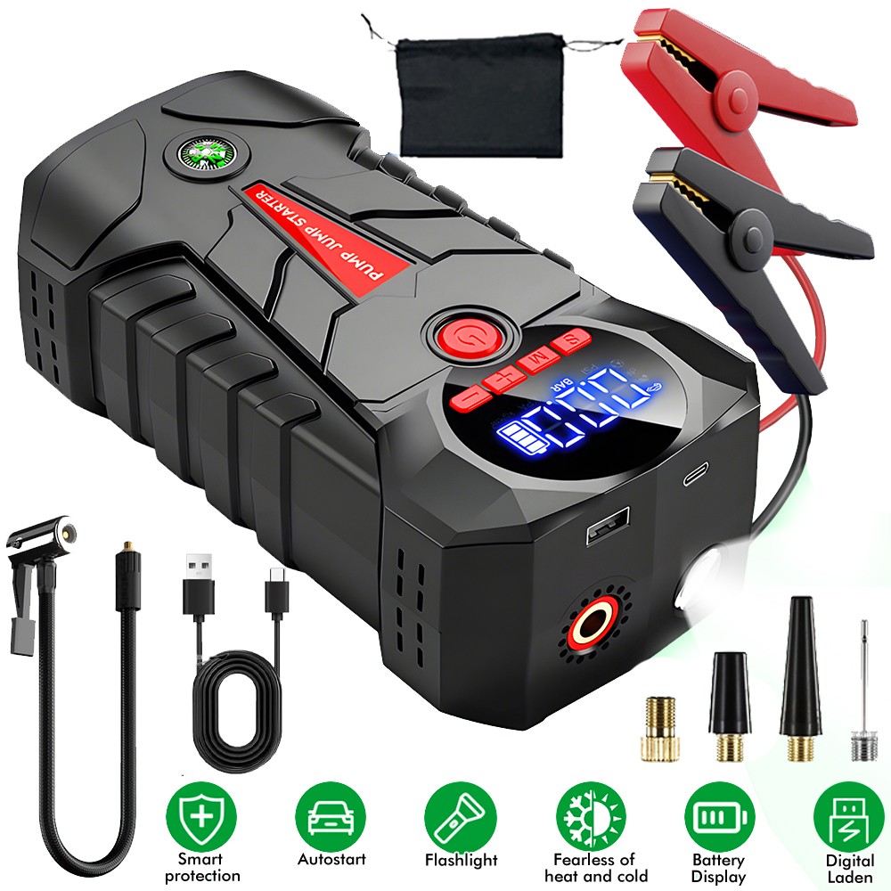 Portable Car Jump Starter with Air Compressor Inflator Air Pump Battery Charger