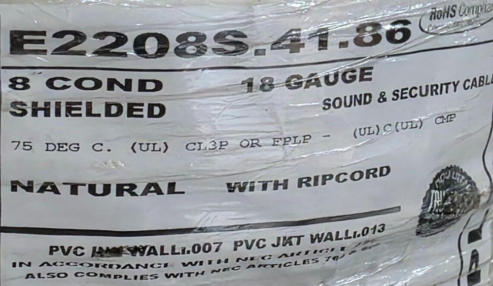 Carol E2208S 18/8C Shielded Control/Communications Cable Plenum White /50ft