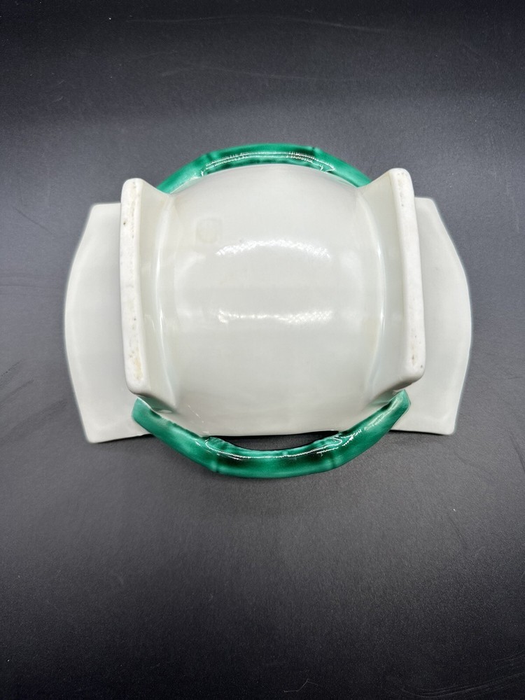 Rectangular Dish Bamboo Look Handles Hand Painted Floral Design