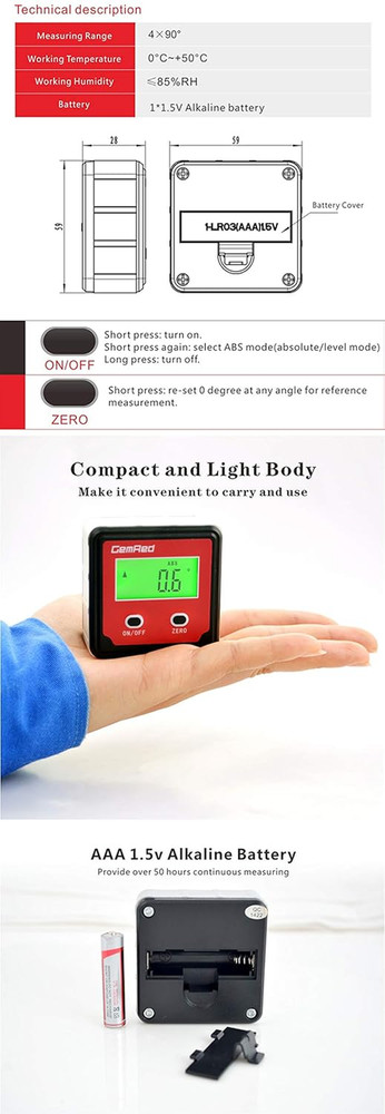 Gemred 82412 Digital Angle Gauge (Green Backlight)