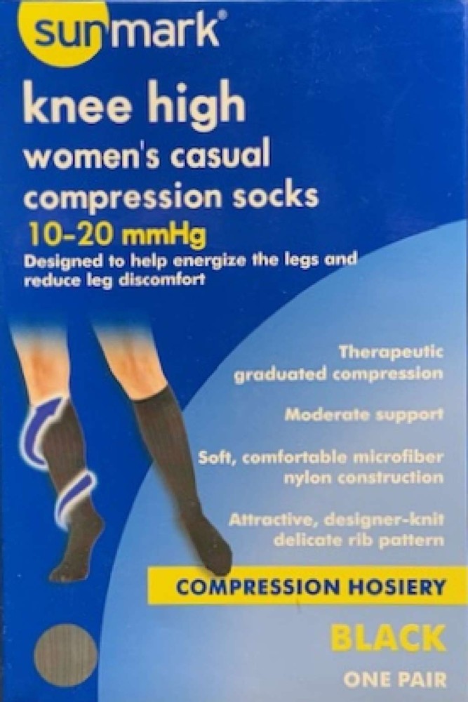 Sunmark Knee Highs, Casual Compression Socks, Ribbed Pattern, 10-20mmHg (Size: S