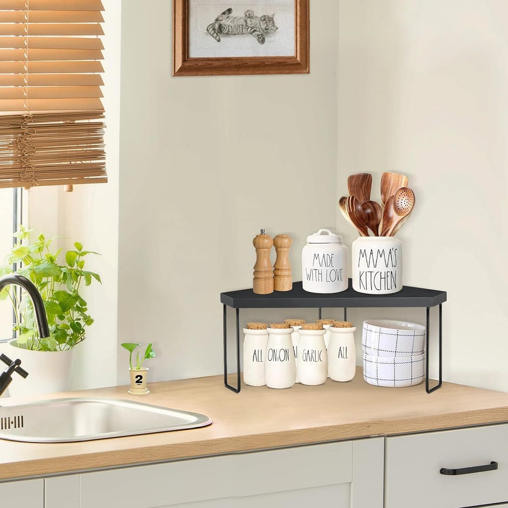 Wood Stackable Corner Shelf/Organizer/Tray Spice Display Rack Organizer