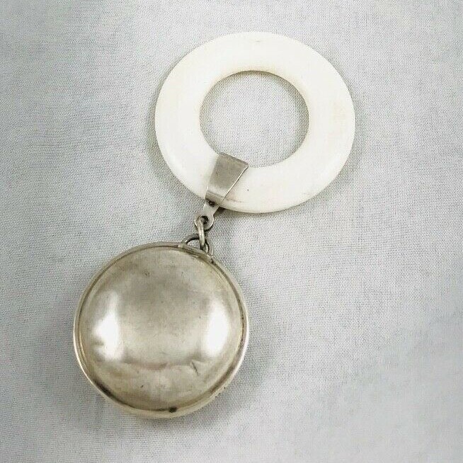 Sterling Baby Rattle w/Plastic Ring