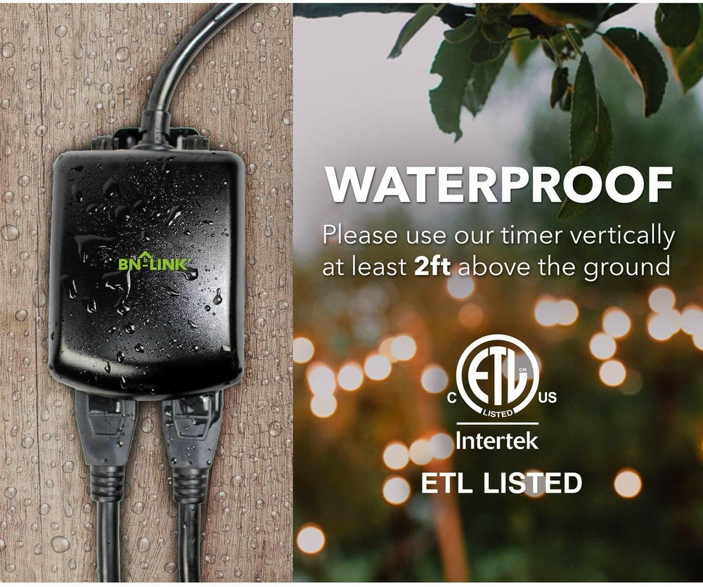 BN-LINK Compact Outdoor Mechanical 24 Hour Programmable Dual Outlet Timer