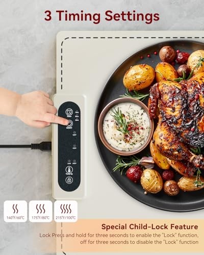 Negative ion Food Warming Mat with Adjustable Temperature,Foldable White