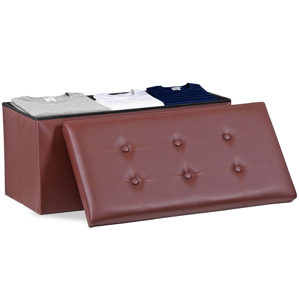 Brown Sturdy Ottomans Foot Bench Foldable Storage Footstools Spacious Organizer