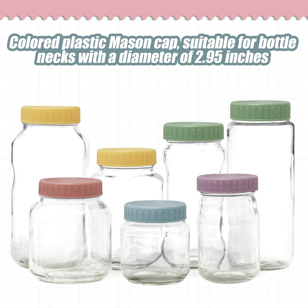 10 Colored Plastic Lids, 70Mm Inner Diameter, Regular Mouth with Silicone Ring,