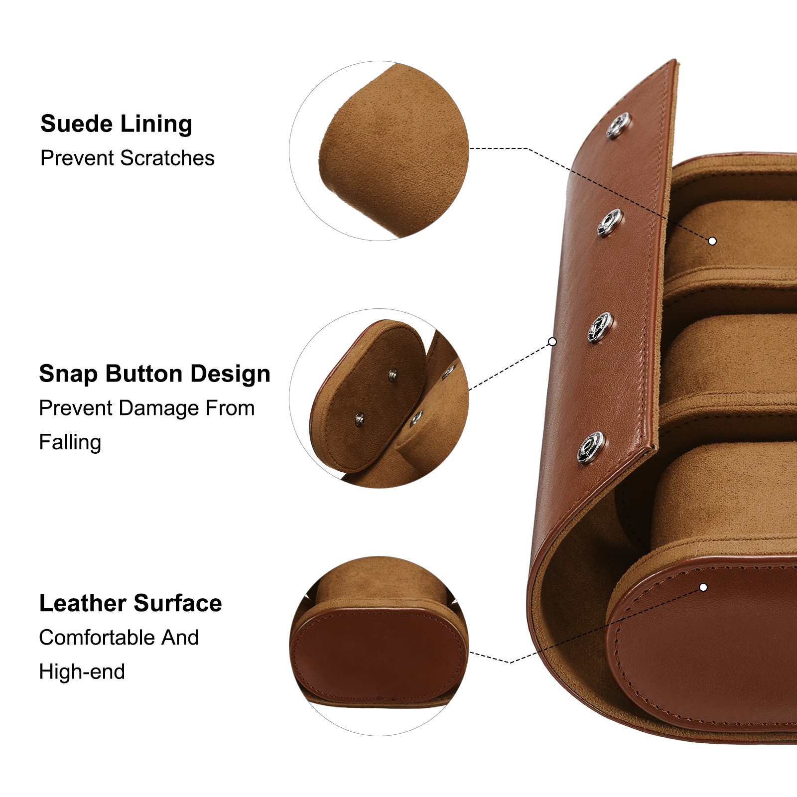 Leather Watch Travel Case for Men Women Watch Holding, 3 Slot, Brown