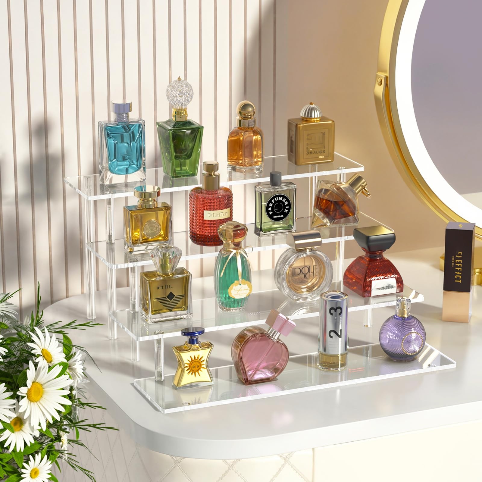 4 Tier Acrylic Display Risers, Clear Perfume Organizer Stand, Large Cupcake