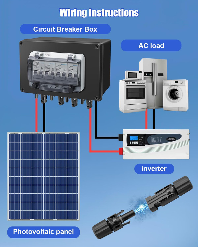 Solar Panel Disconnect Switch 4 String 32 Amp DC Circuit Breaker Box, Waterproof