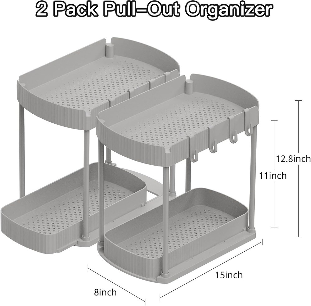 2 Pack Multi-Purpose Pull-Out Storage Organizers, Under Sink Organizers Storage